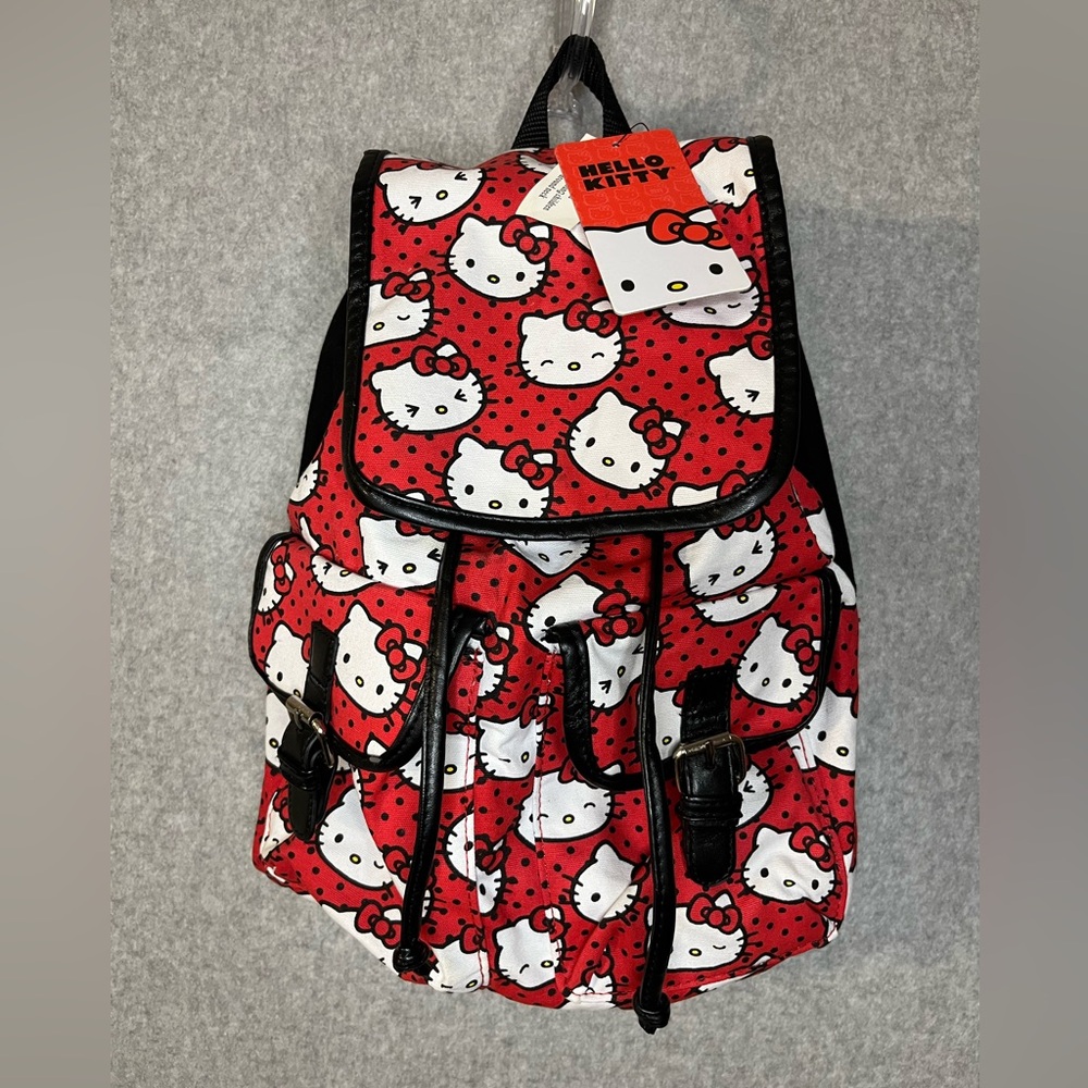 Loungefly x Hello Kitty Backpack Expression Faces Canvas Slouch Flap Drawstring